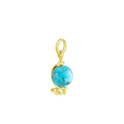 Jewelry Dune Jewelry  | Collectible Travel Treasures Turquoise Globe Charm – 14K Gold Vermeil