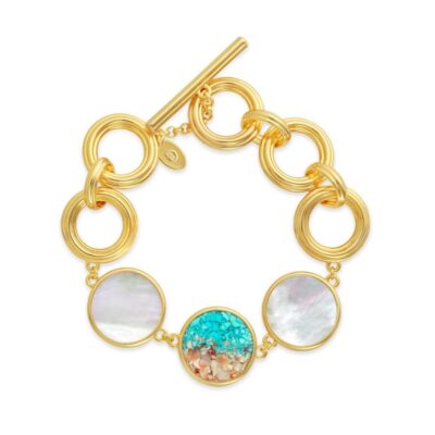 Jewelry Dune Jewelry  | Eternity Toggle Bracelet With Mother Of Pearl – Gold – Turquoise Gradient