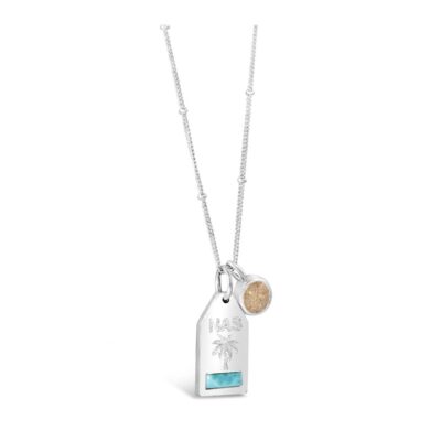 Jewelry Dune Jewelry  | Voyager Rooftop Tag Necklace Larimar And Sand With Engraving